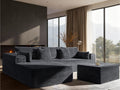VYUXWO 108" Cloud Sectional Couch, Comfort U Shaped Boneless Couch for Living Room, Extra Deep Seats No Assembly, Minimalist Modular Sofa, Corduroy (Dark Grey, 2 Seater + Left Facing Chaise + Ottoman)